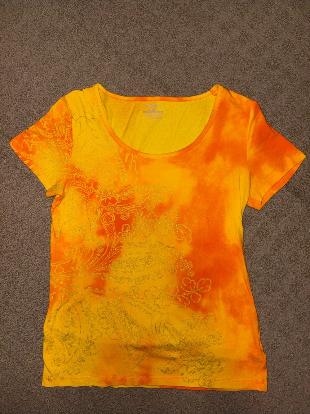 Jones New York Yellow & Orange Scoop Neck Short Sleeve Top, Women’s Size S